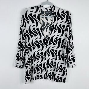 Chico's Travelers Size Large 12 2 Acetate One Button Cardigan Topper White Black